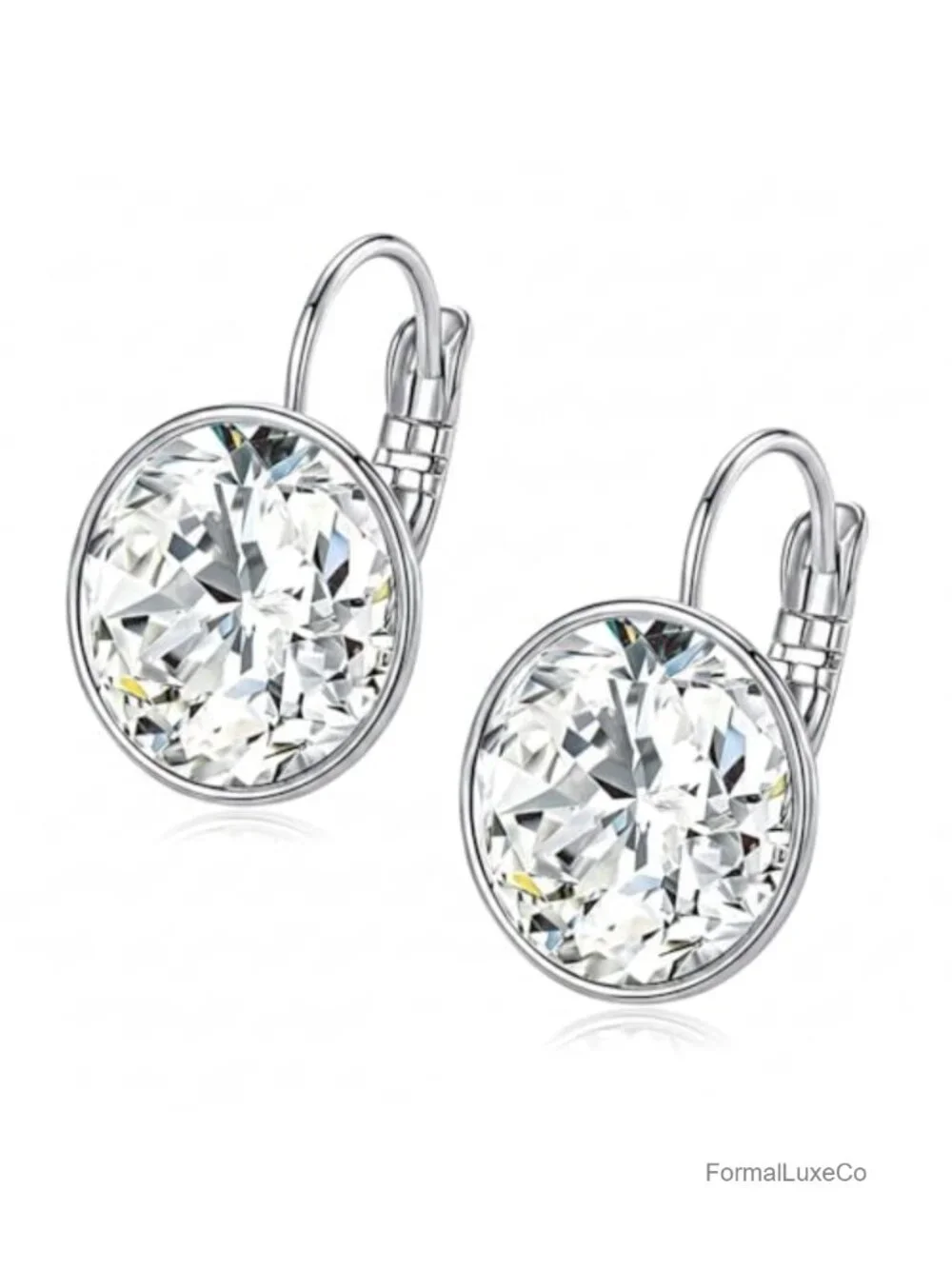 Crystal Drop Earrings 18K White Gold Plated Leverback Hypoallergenic Dangle